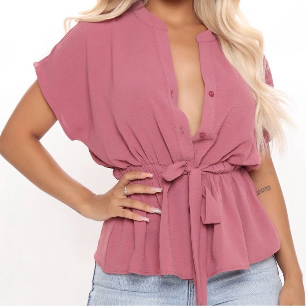 Women's Pink Button-Down Tie-Front Top